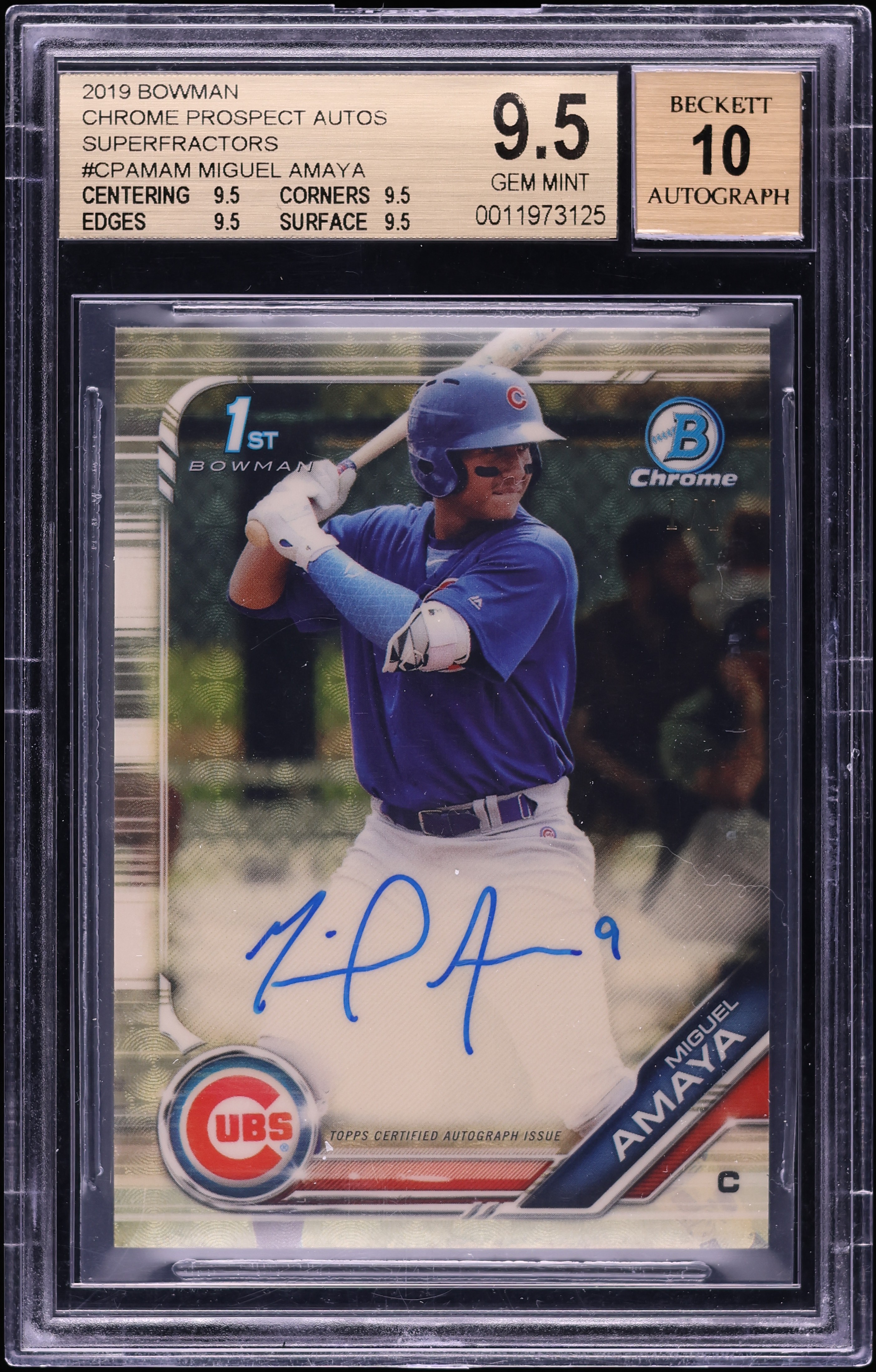 2019 Bowman Chrome Superfractor Miguel Amaya PROSPECT AUTO 1/1 BGS