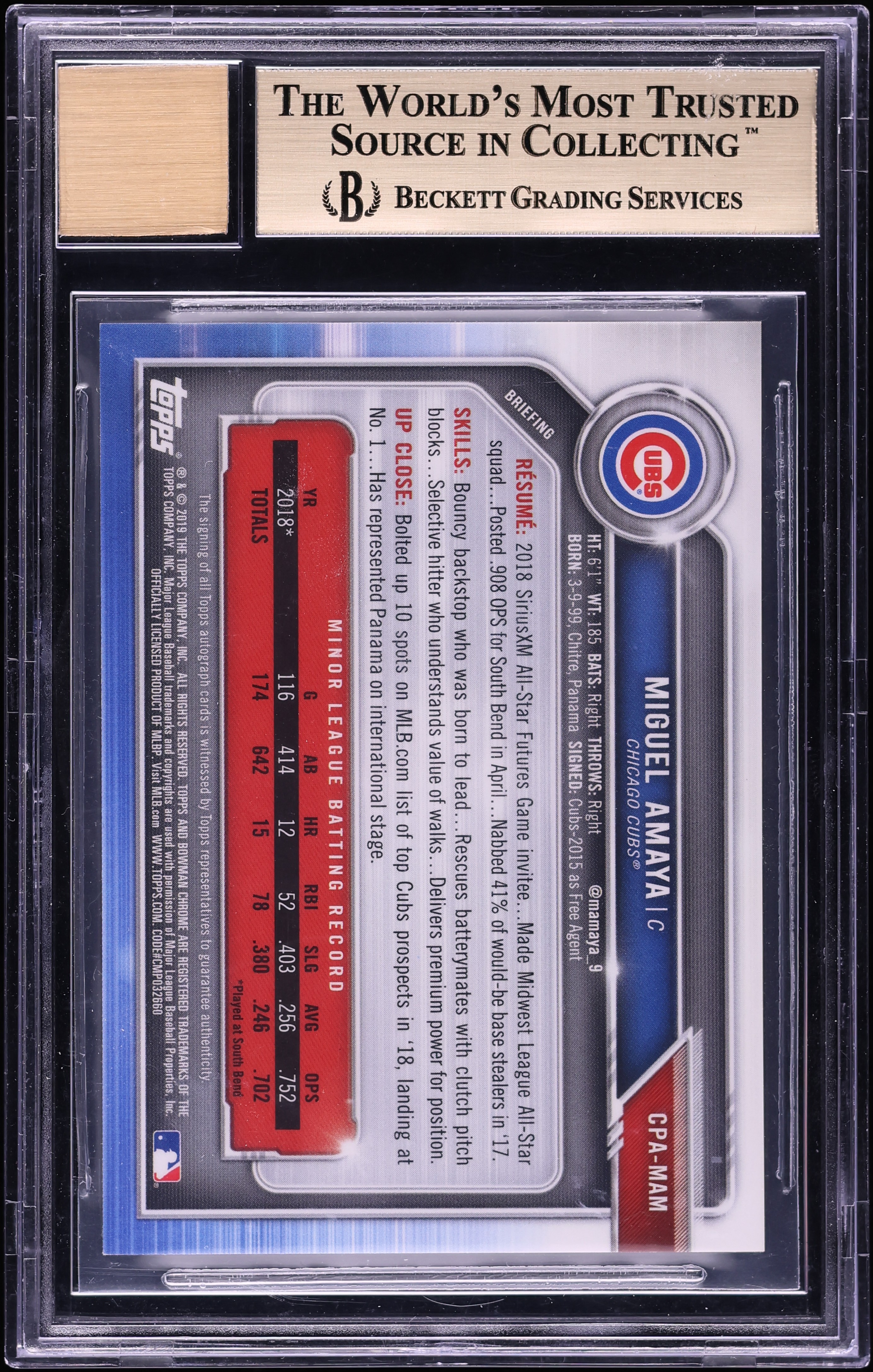 2019 Bowman Chrome Superfractor Miguel Amaya PROSPECT AUTO 1/1 BGS