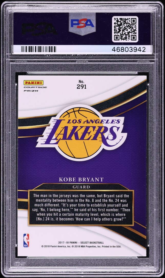 2017 Select Courtside Silver Prizm Kobe Bryant #291 PSA 10 GEM MINT