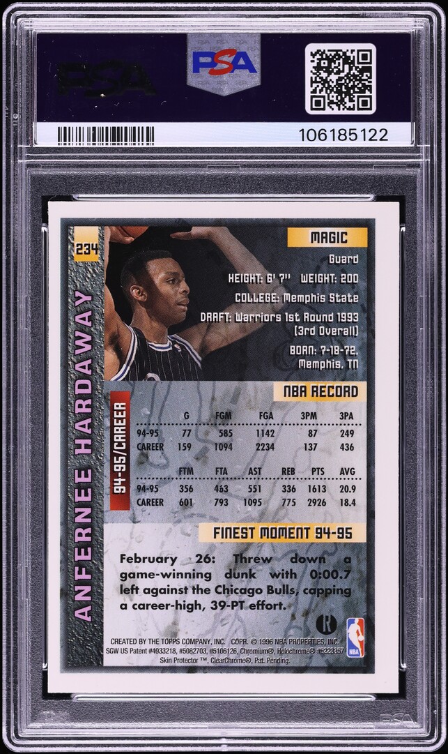 1995 Finest Refractor Anfernee Hardaway #234 PSA 7 NRMT