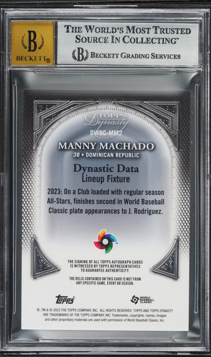 2023 Topps Dynasty WBC Silver Manny Machado PATCH AUTO /5 BGS 8 MINT