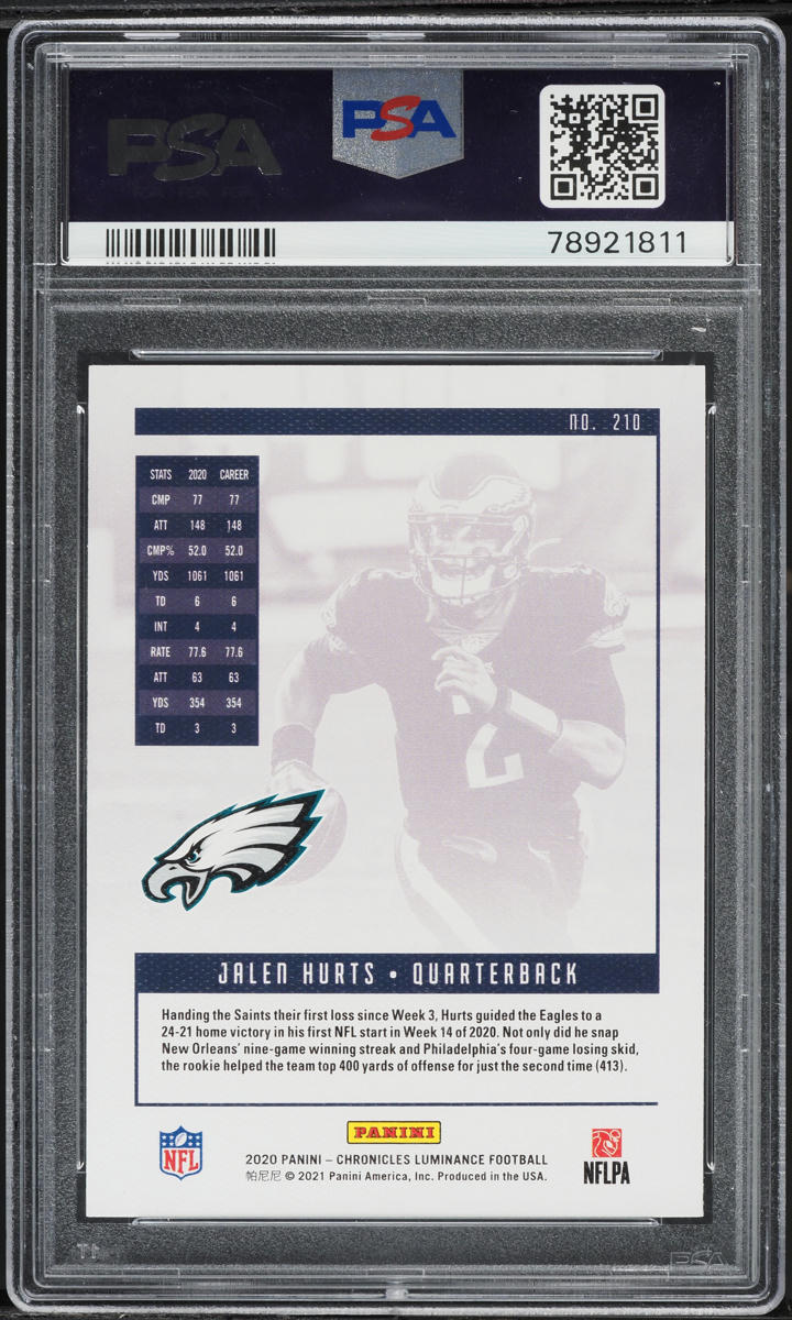 2020 Panini Chronicles Luminance Teal Jalen Hurts ROOKIE #210 PSA 10 GEM MINT