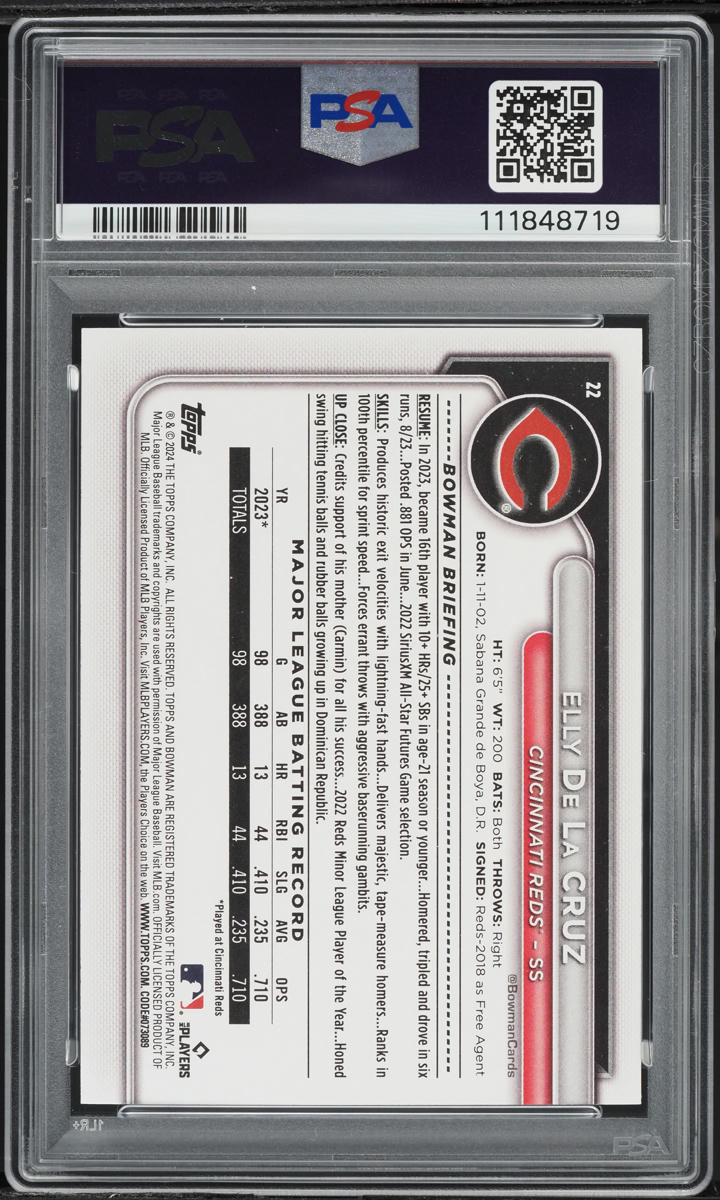 2024 Bowman Elly De La Cruz ROOKIE #22 PSA 8 NM-MT