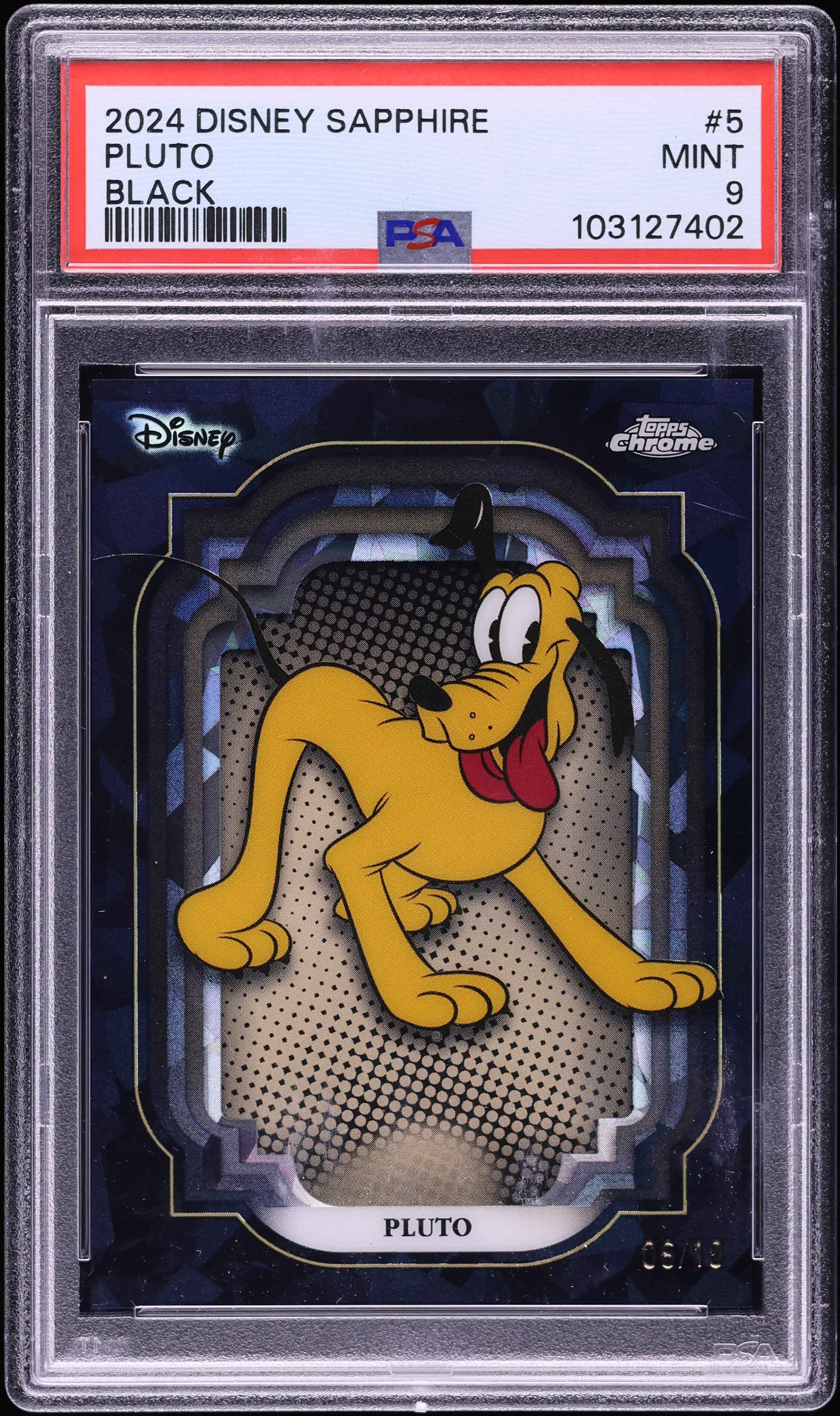 2024 Topps Chrome Disney Sapphire Black Pluto /10 #5 PSA 9 MINT on