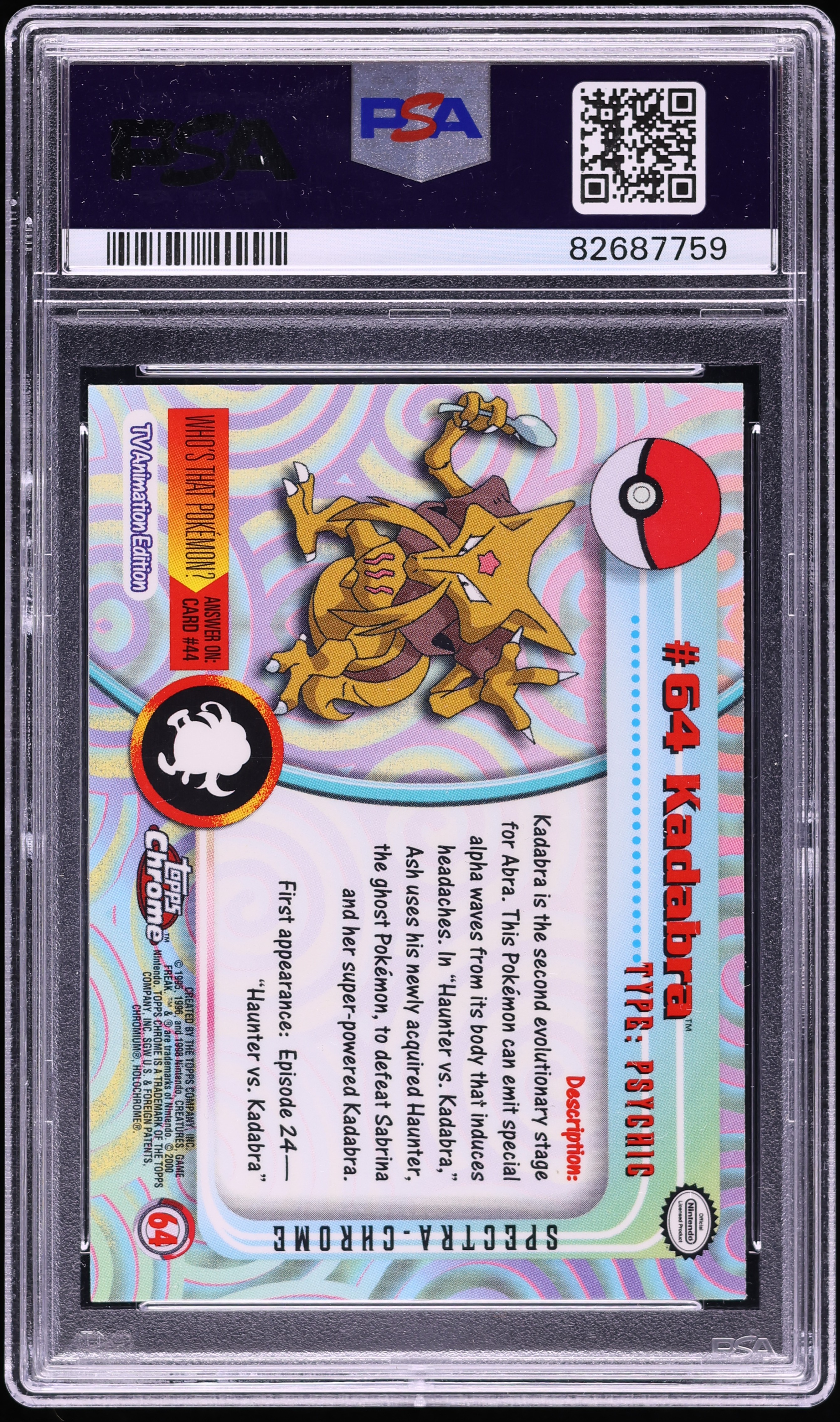 2000 Topps Chrome Pokemon Series 1 Spectra Kadabra #64 PSA 10 GEM