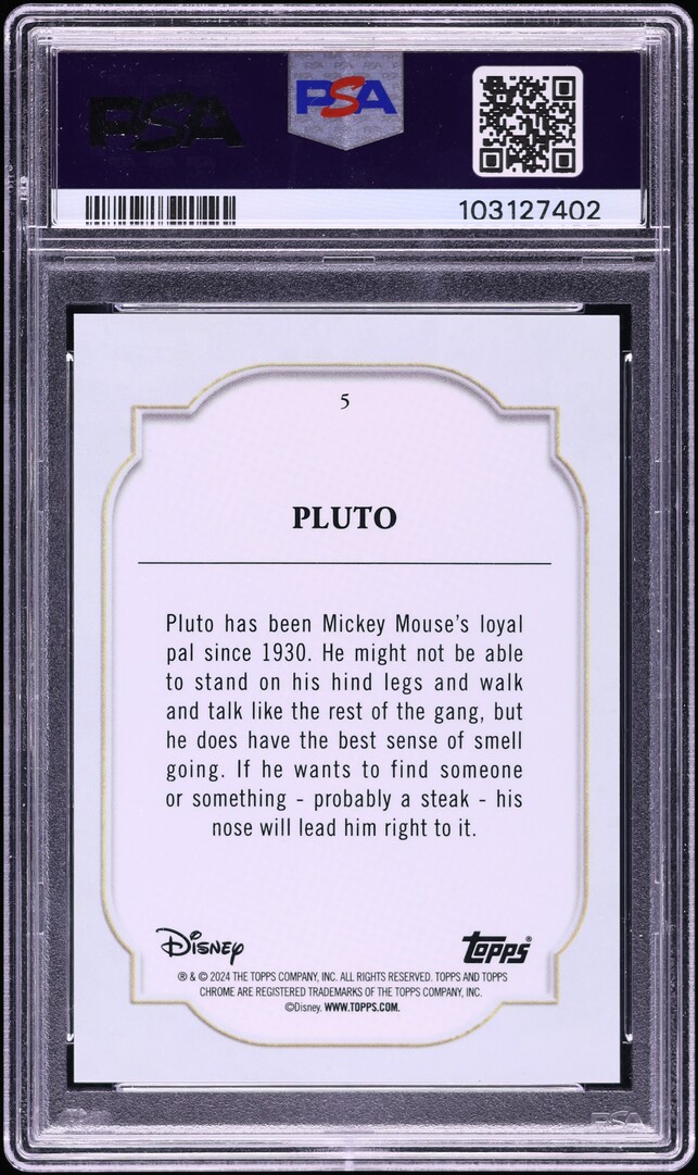 2024 Topps Chrome Disney Sapphire Black Pluto /10 #5 PSA 9 MINT on