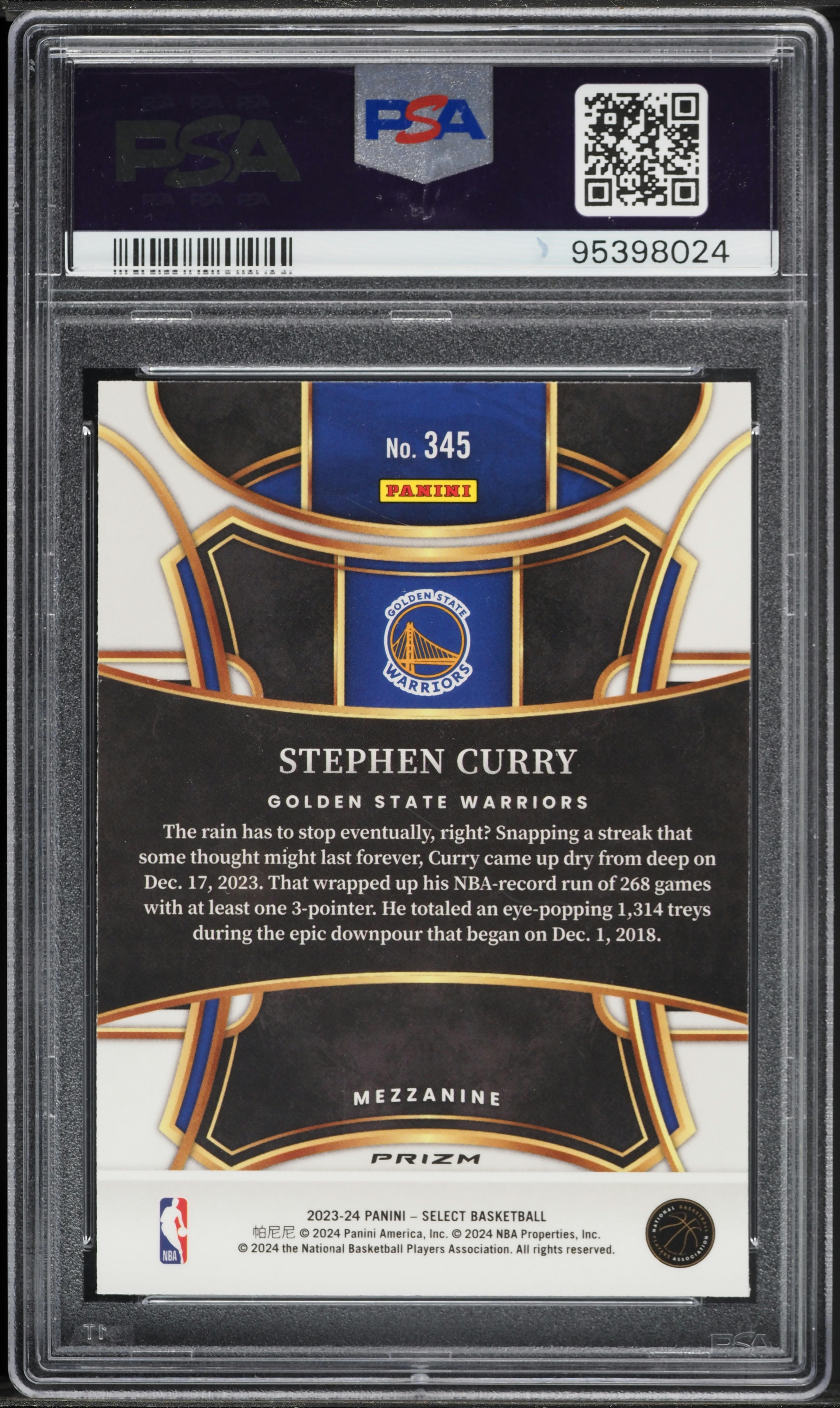 2023 Select Mezzanine Tiger Prizm Stephen Curry #345 PSA 10 GEM