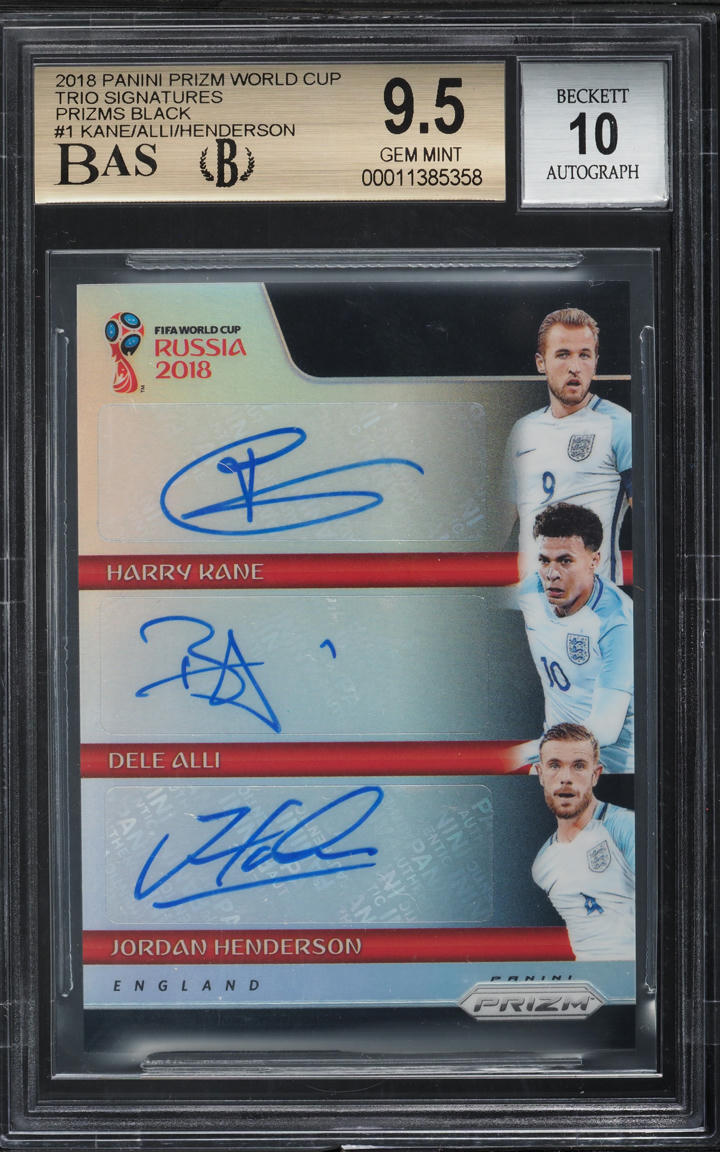 2018 Panini Prizm World Cup Black Harry Kane Dele Alli Jordan Henderson AUTO 1/1 BAS BGS 9.5