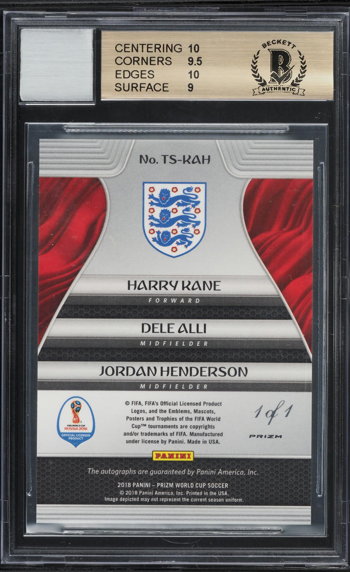 2018 Panini Prizm World Cup Black Harry Kane Dele Alli Jordan Henderson AUTO 1/1 BAS BGS 9.5