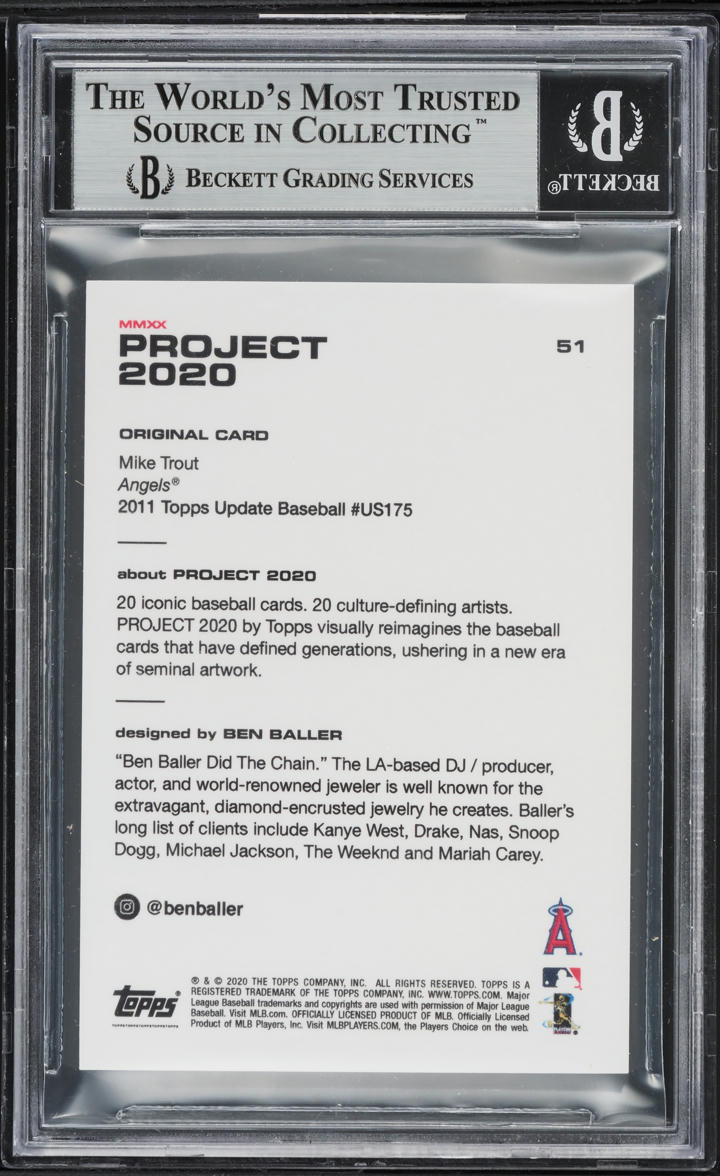 2020 Topps Project '20 Design By Ben Baller Mike Trout #51 BGS 9 MINT