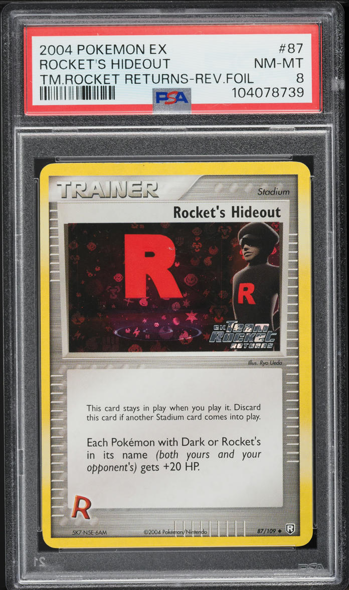 2004 Pokemon EX Team Rocket Returns Reverse Holo Rocket's Hideout #87 PSA 8