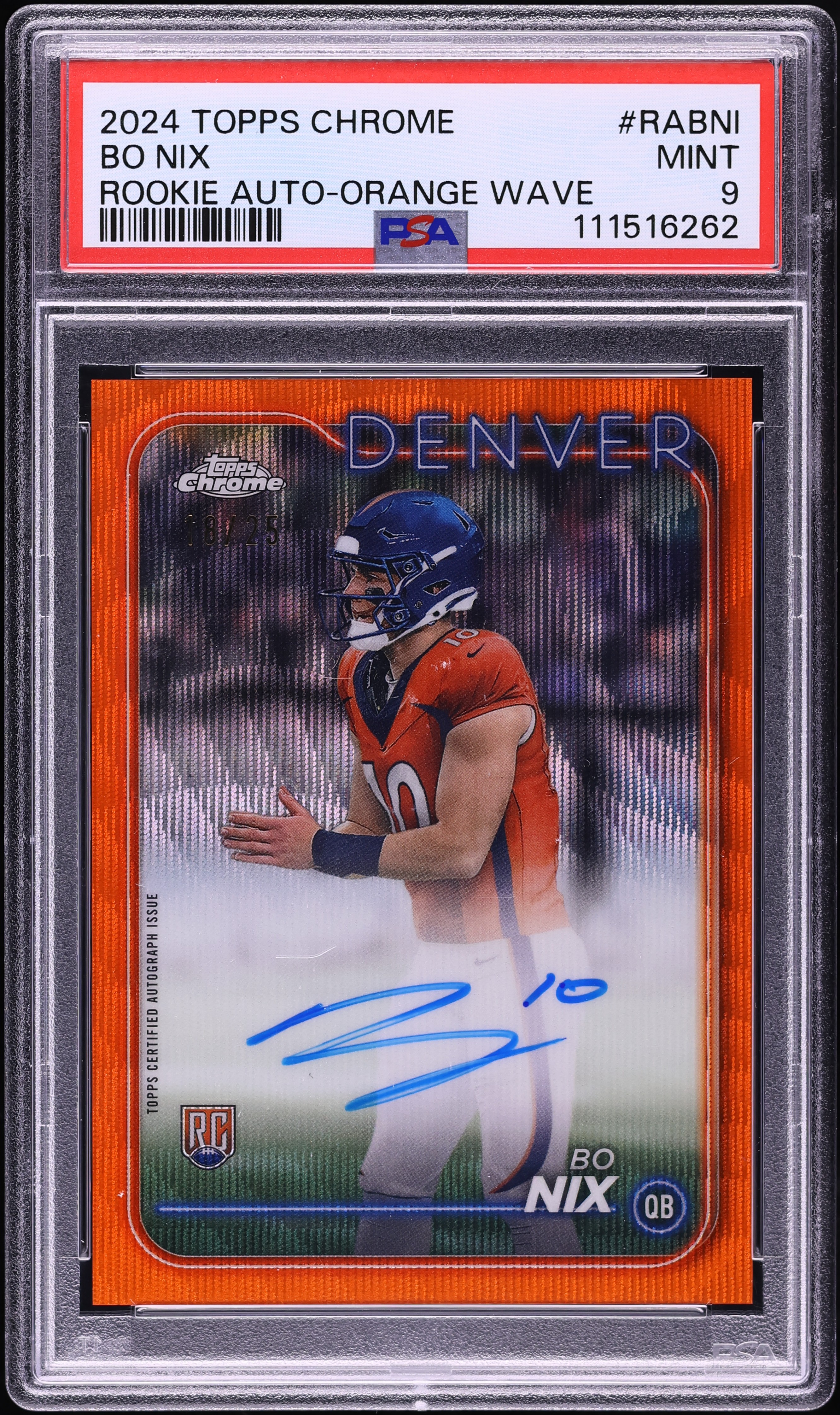 2024 Topps Chrome Variation Orange Wave Bo Nix ROOKIE AUTO /25 #RA