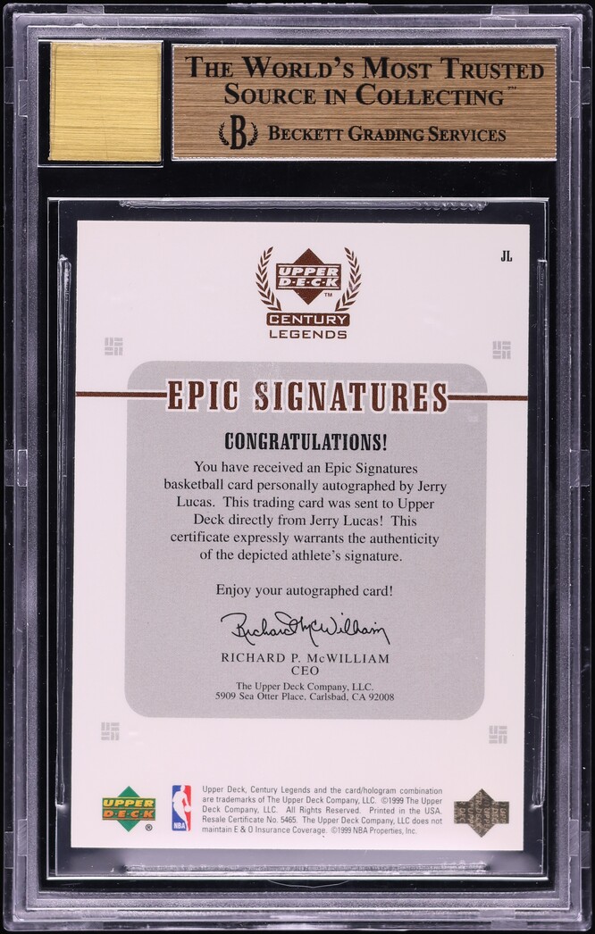 1999 Upper Deck Century Legends Epic Signatures Jerry Lucas AUTO #JL BGS 9.5 GEM