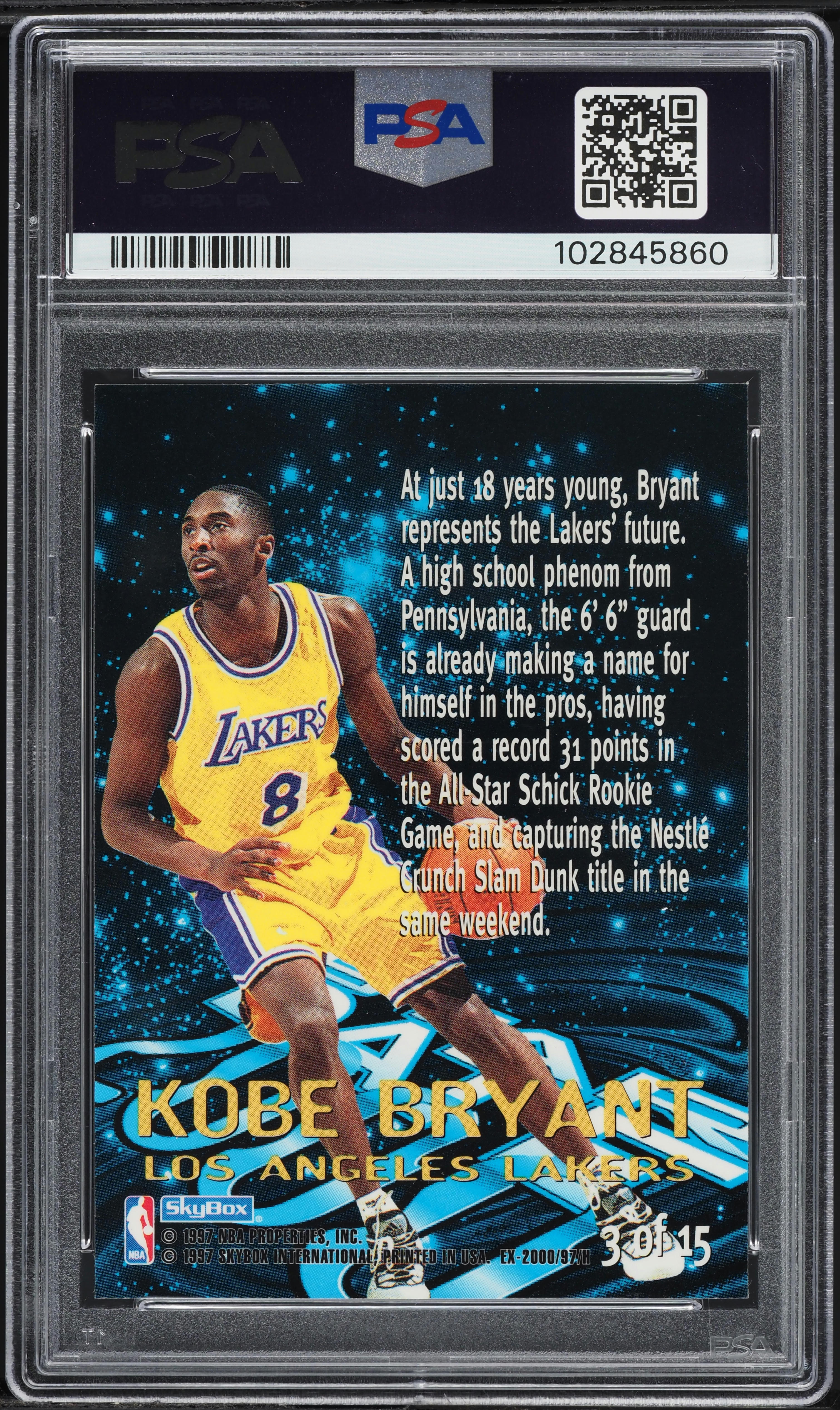 1996 Skybox E-X2000 Star Date 2000 Kobe Bryant ROOKIE #3 PSA 8 NM