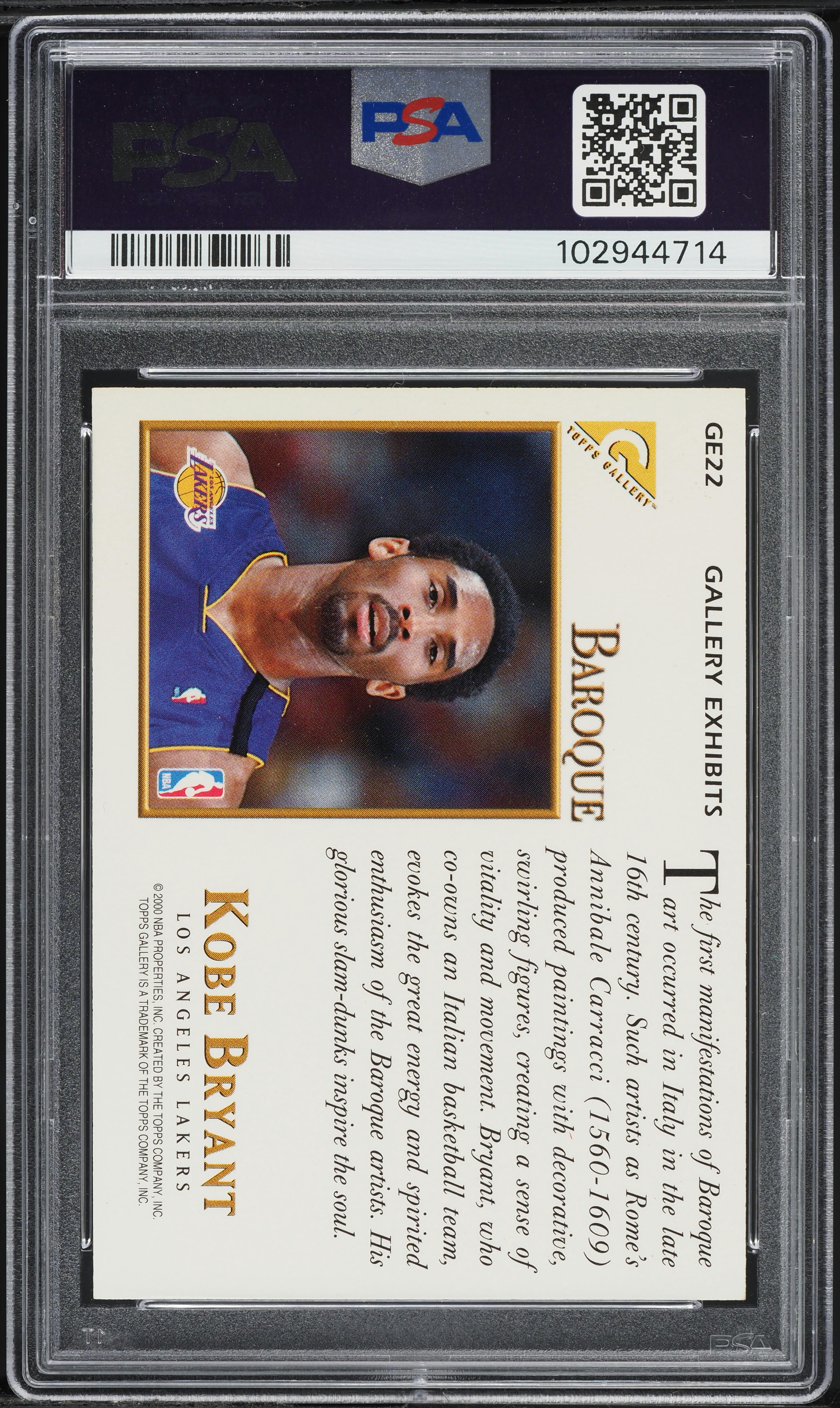 1999 Topps Gallery Exhibits Kobe Bryant #GE22 PSA 9 MINT on 