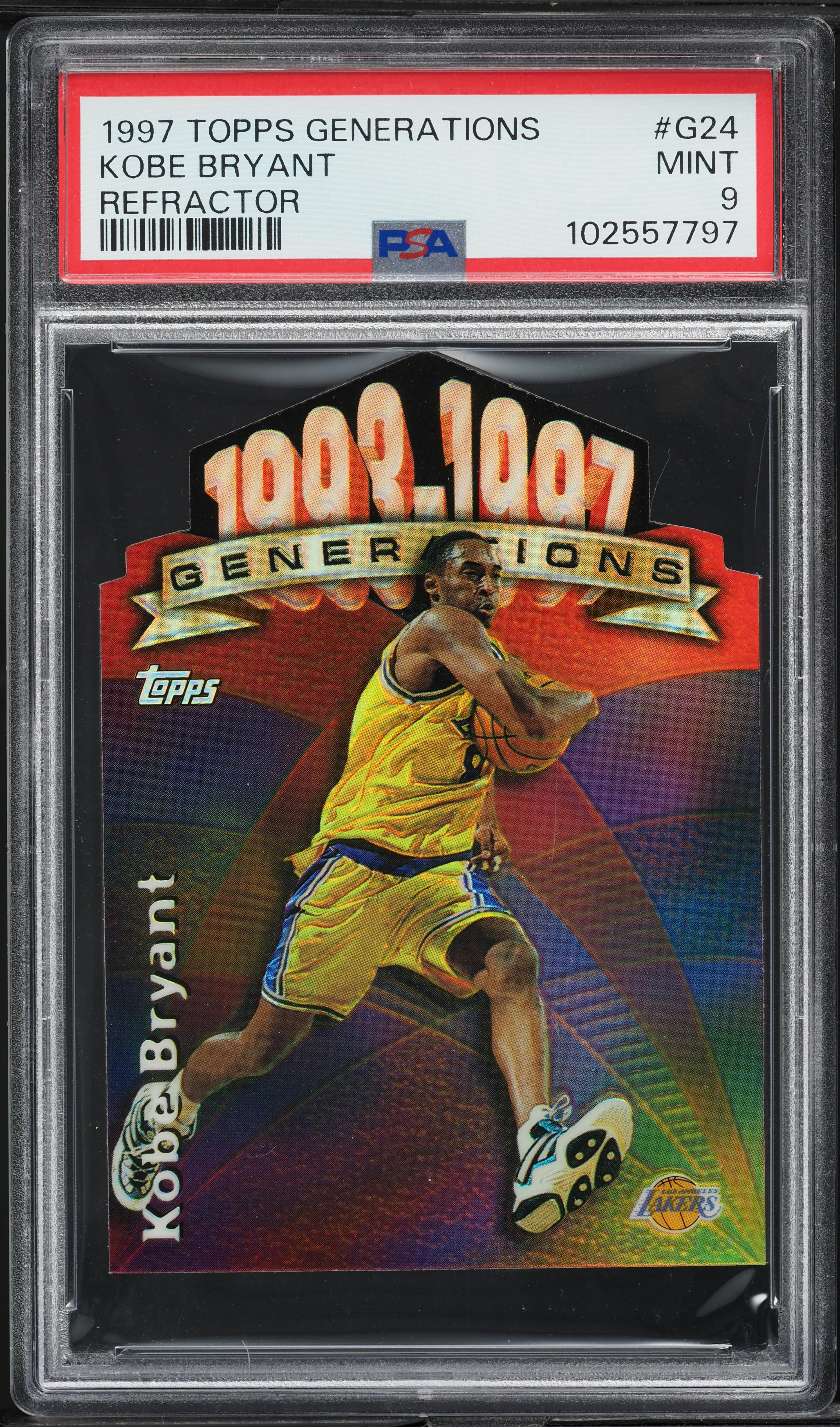Kobeページ 1997 Topps Generations Refractor Die-Cut Kobe Bryant #G24 PSA 9