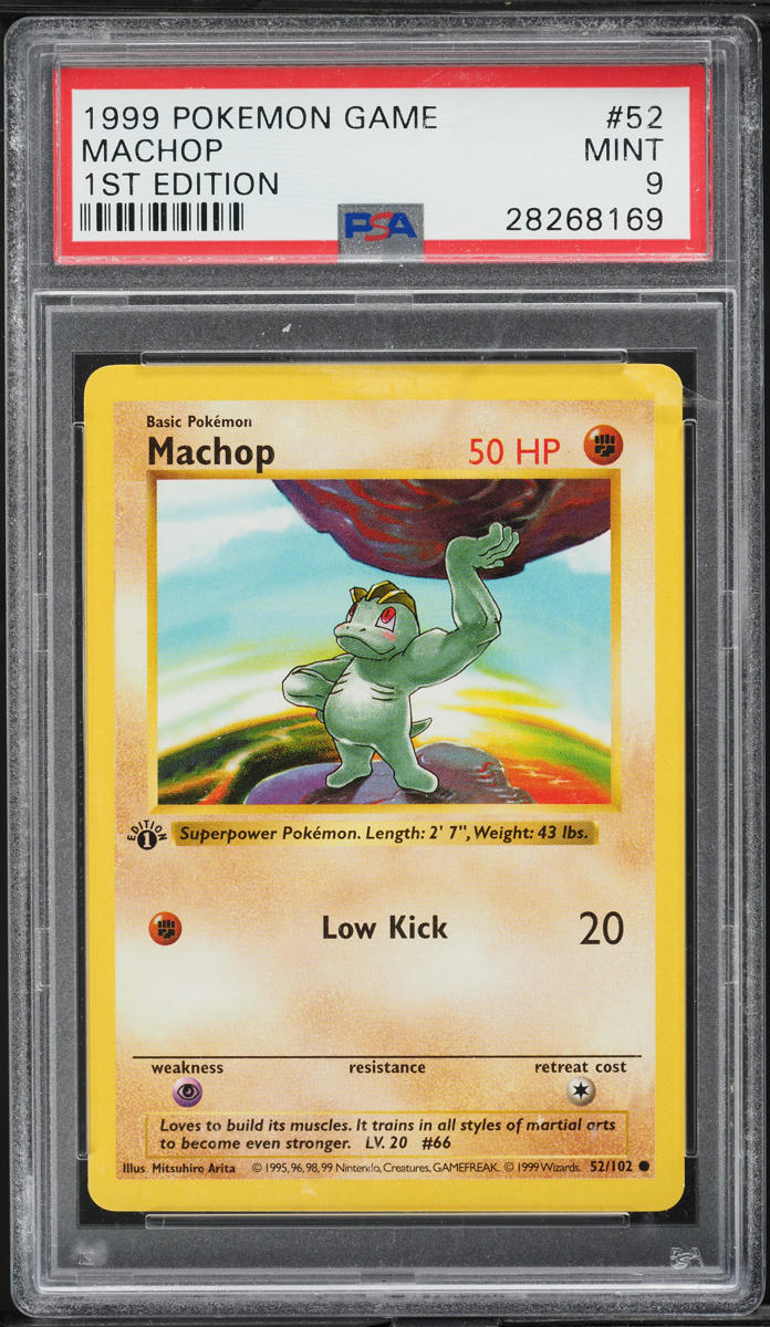 1999 Pokemon Base Set Shadowless 1st Edition Machop #52 PSA 9 MINT