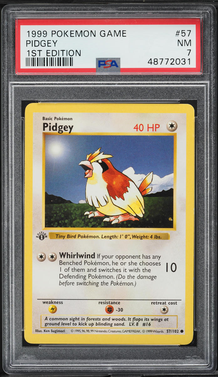 1999 Pokemon Base Set Shadowless 1st Edition Pidgey #57 PSA 7 NRMT