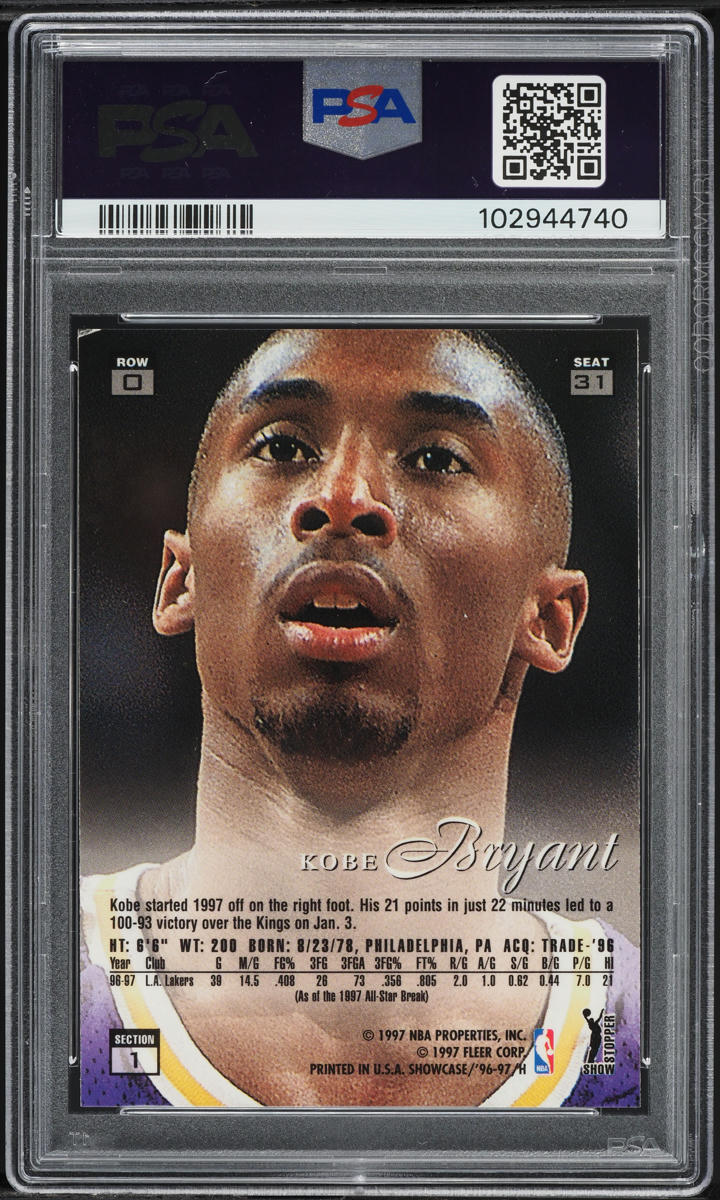 1996 Flair Showcase Row 0 Kobe Bryant ROOKIE #31 PSA 6 EXMT