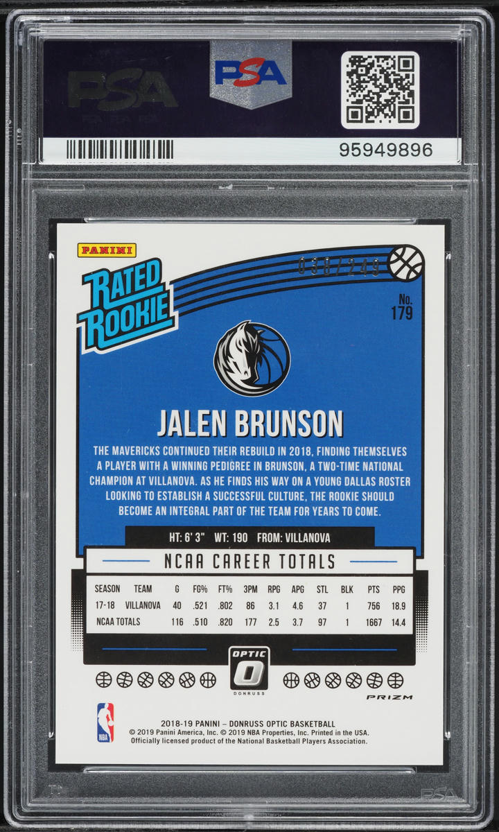 2018 Donruss Optic Premium Box Set Jalen Brunson ROOKIE /249 PSA 10 GEM MINT
