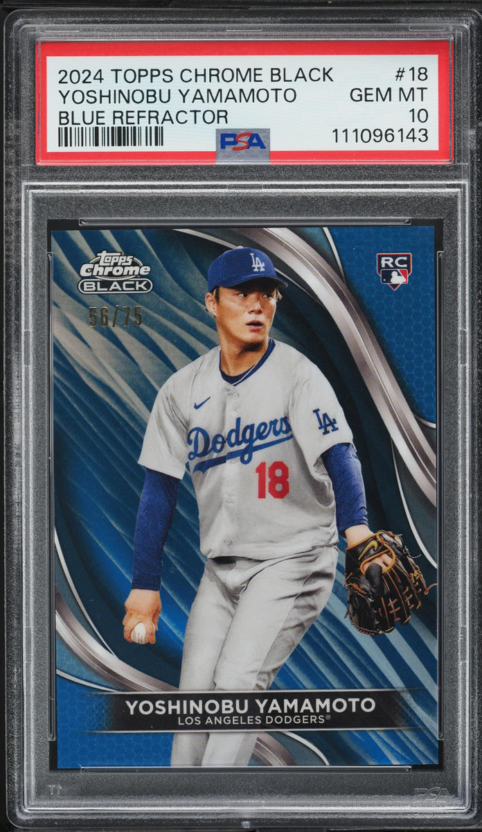 2024 Topps Chrome Black Blue Refractor Yoshinobu Yamamoto RC /75 