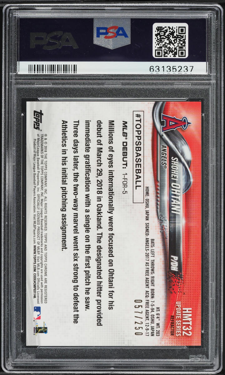 2018 Topps Chrome Update Refractor Shohei Ohtani ROOKIE /250 #HM32 PSA 10 GEM