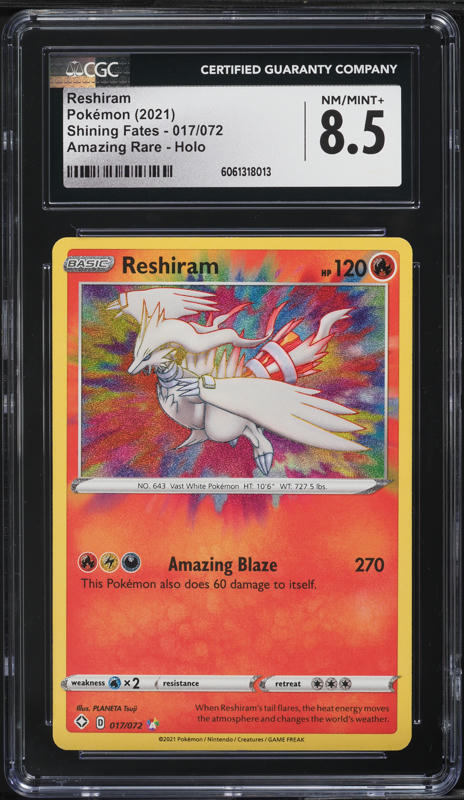 2021 Pokemon SWSH Shining Fates Amazing Rare Reshiram #17 CGC 8.5 NM-MT+