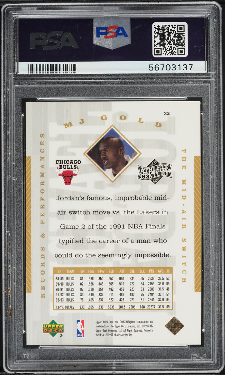 1999 Upper Deck Athlete Of The Century Gold Michael Jordan /50 #32 PSA 9 MINT