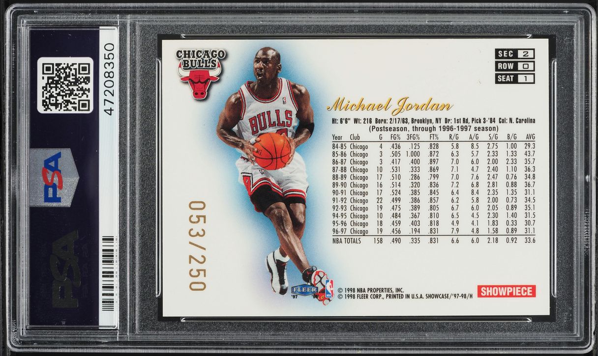 1997 Flair Showcase Row 0 Michael Jordan /250 #1 PSA 8 NM-MT on 