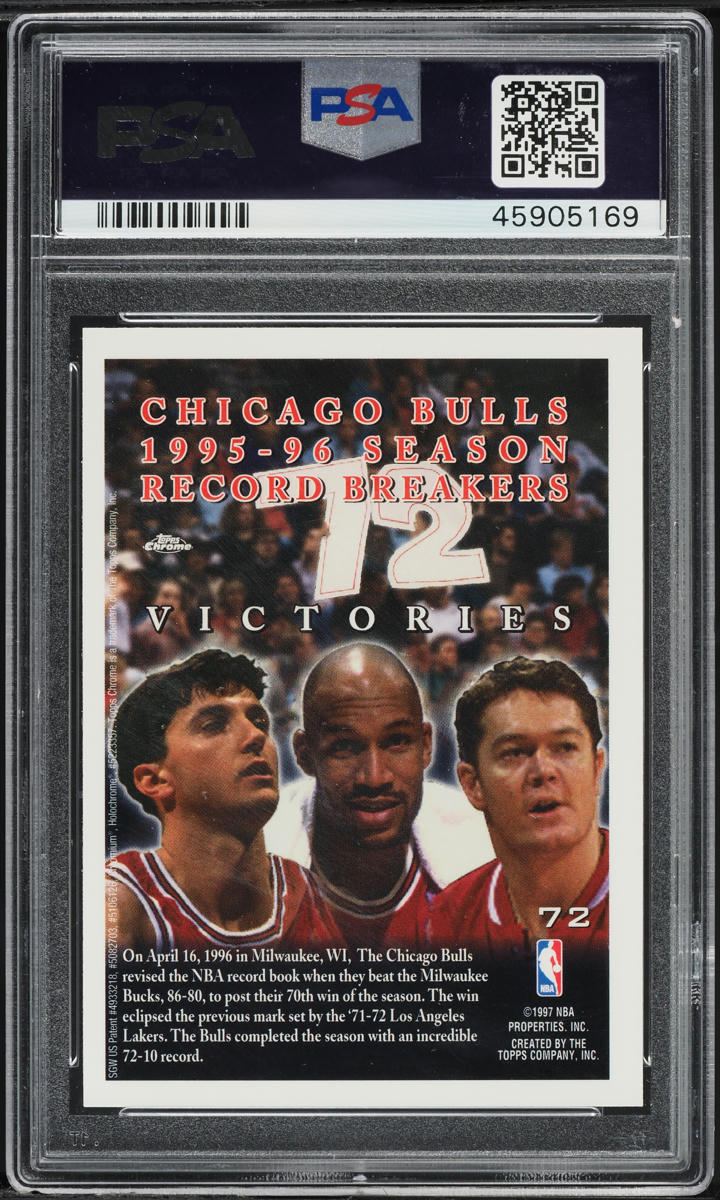1996 Topps Chrome Refractor 72 Wins Michael Jordan  #72 PSA 8 NM-MT