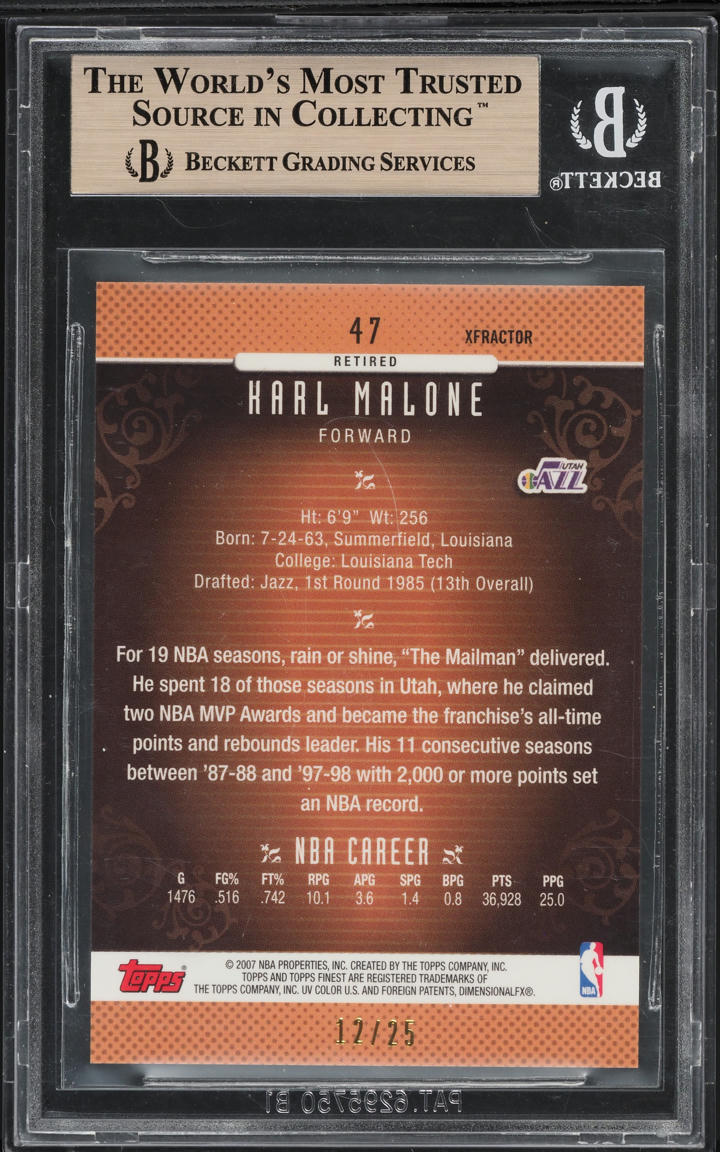 2006 Finest Xfractors Karl Malone /25 #47 BGS 10 PRISTINE