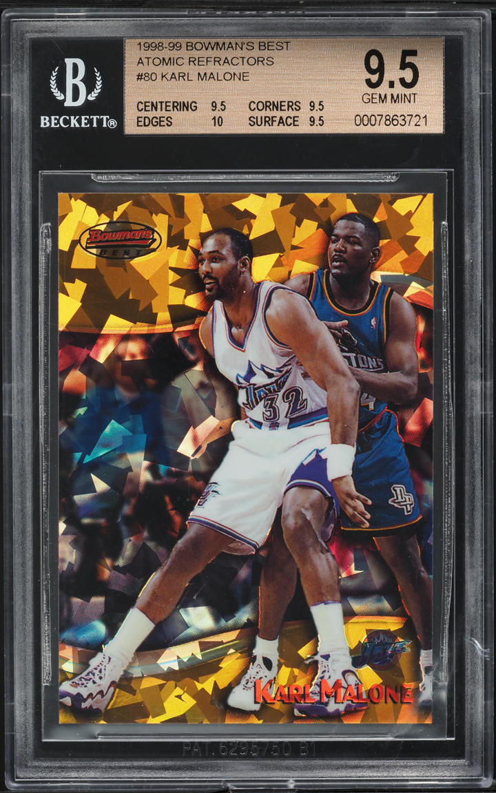 1998 Bowman's Best Atomic Refractor Karl Malone /100 #80 BGS 9.5 GEM MINT