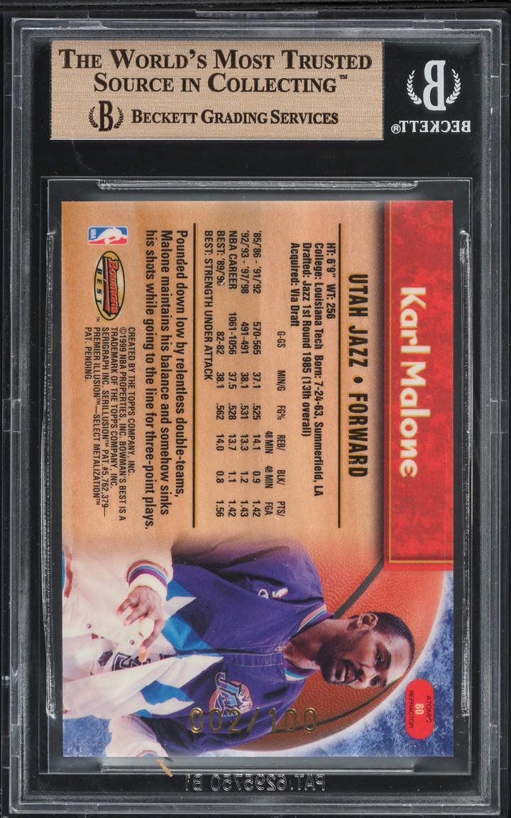 1998 Bowman's Best Atomic Refractor Karl Malone /100 #80 BGS 9.5 GEM MINT