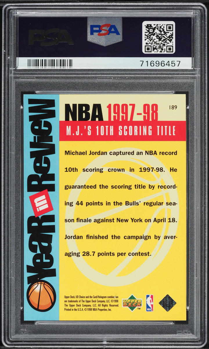 1998 UD Choice Reserve Michael Jordan #189 PSA 9 MINT