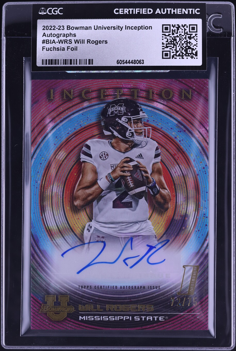 2022 Bowman University Inception Fuchsia Foil Will Rogers RC AUTO /75 CGC AUTH