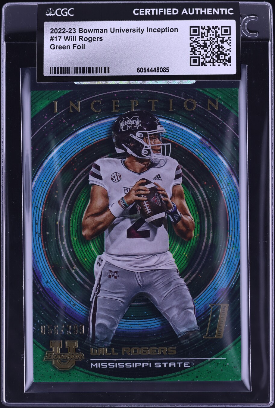 2022 Bowman University Inception Green Foil Will Rogers ROOKIE /299 #17 CGC AUTH
