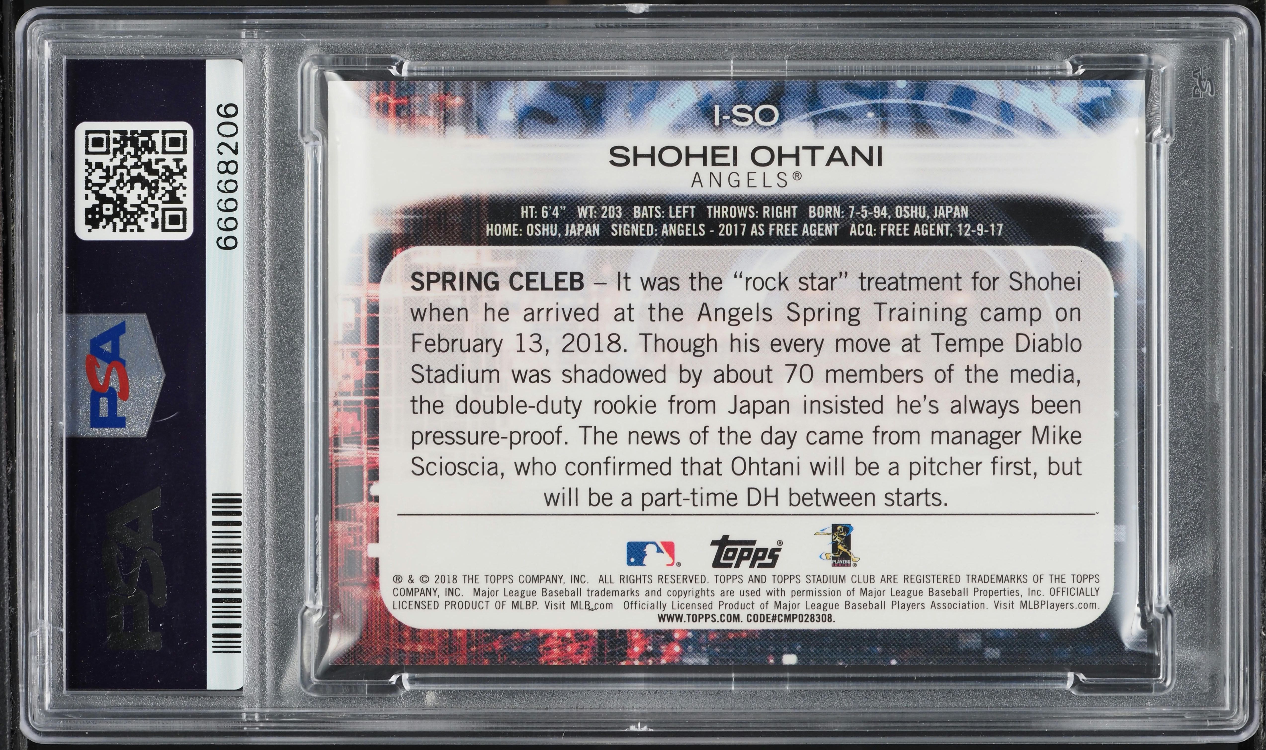 2018 Stadium Club Instavision Shohei Ohtani ROOKIE #I-SO PSA 10 