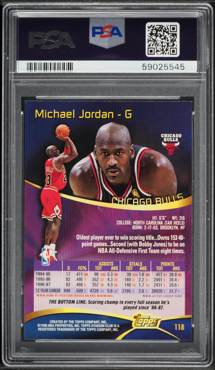 1997 Stadium Club Basketball Michael Jordan #118 PSA 10 GEM MINT