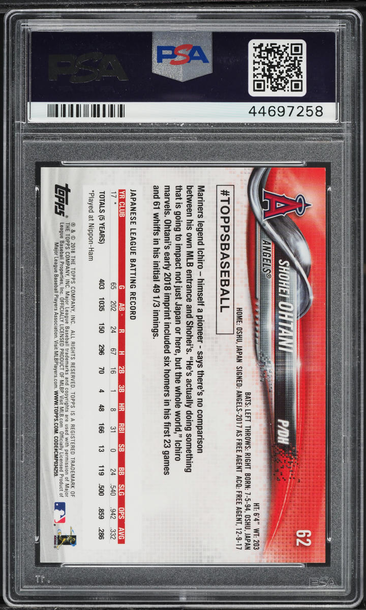 2018 Topps On Demand 3D Shohei Ohtani ROOKIE #62 PSA 10 GEM MINT