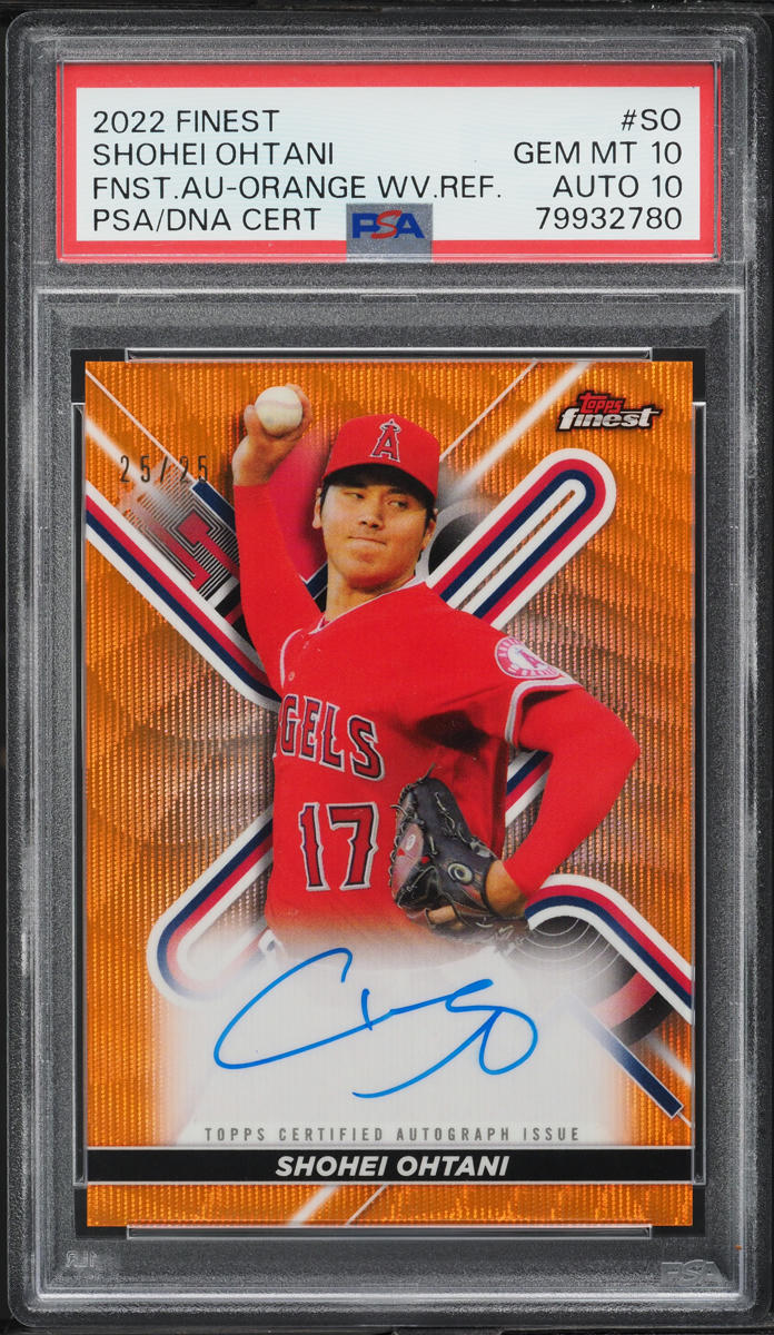 2022 Topps Finest Orange Wave Shohei Ohtani AUTO DNA 10 /25 #SO PSA 10 GEM MINT