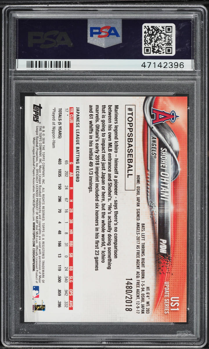 2018 Topps Update Gold Shohei Ohtani ROOKIE /2018 #US1 PSA 10 GEM MINT
