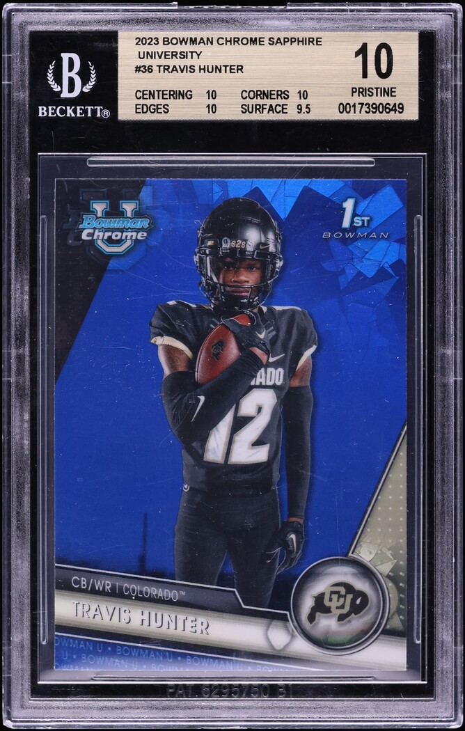 2023 Bowman Chrome University Sapphire Travis Hunter ROOKIE #36 BGS 10 PRISTINE