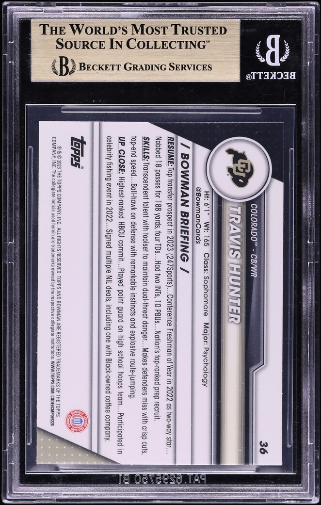 2023 Bowman Chrome University Sapphire Travis Hunter ROOKIE #36 BGS 10 PRISTINE