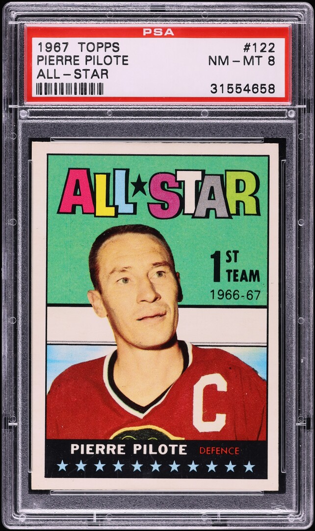 1967 Topps Hockey Pierre Pilote ALL-STAR #122 PSA 8 NM-MT