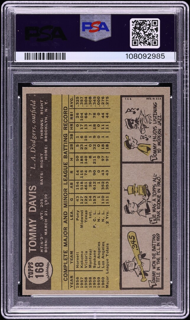 1961 Topps Tommy Davis #168 PSA 8 NM-MT