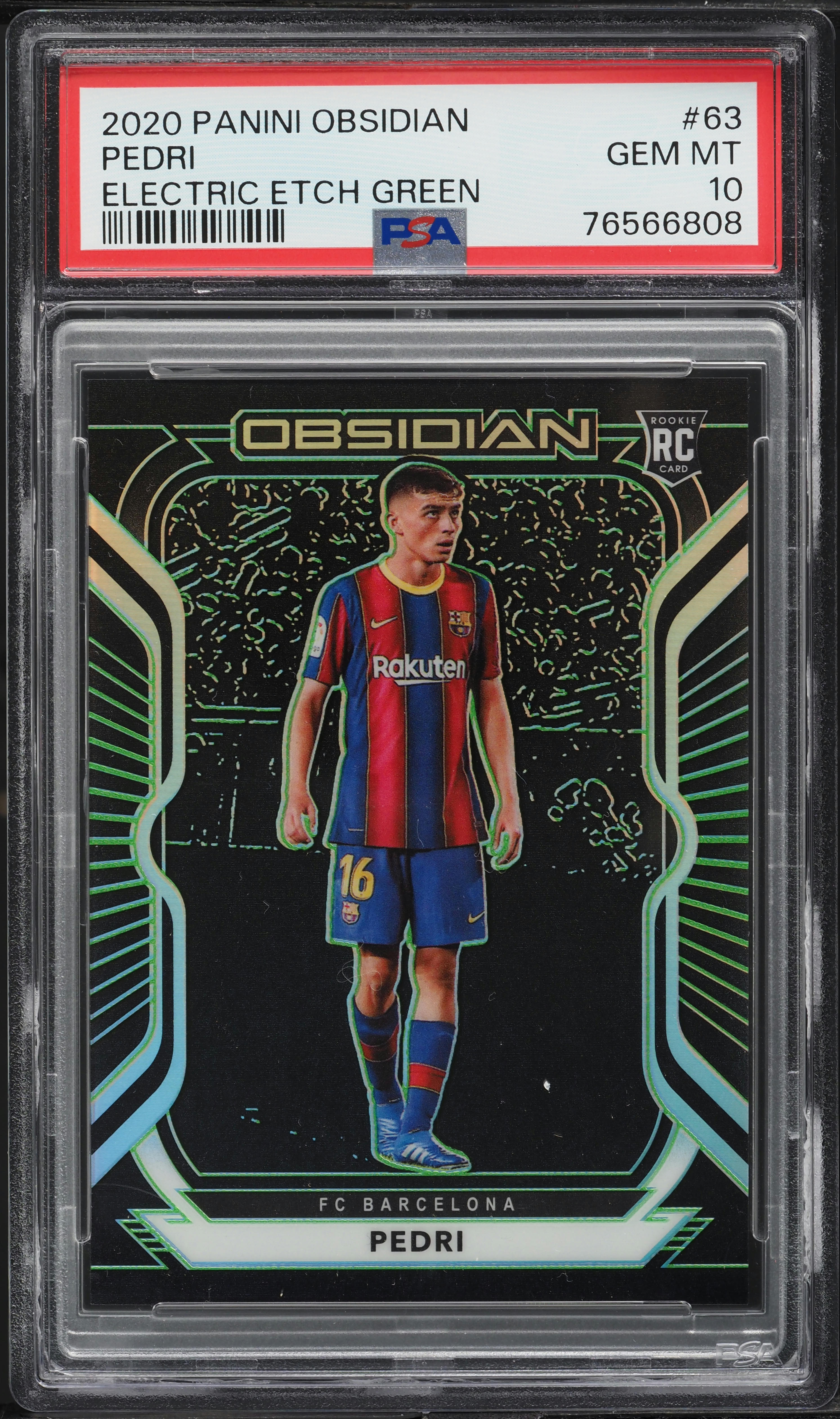 2020 Panini Obsidian Electric Etch Green Pedri ROOKIE /25 #63 PSA