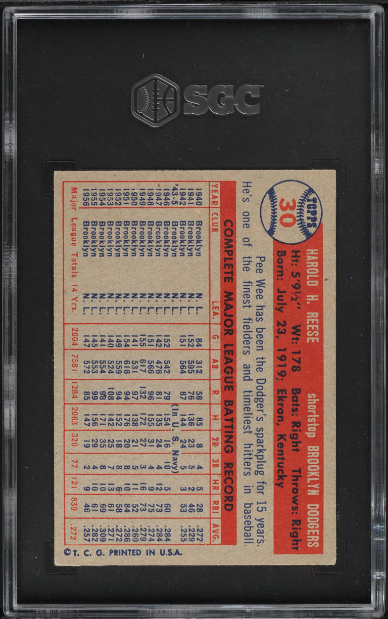 1957 Topps Pee Wee Reese #30 SGC 5 EX