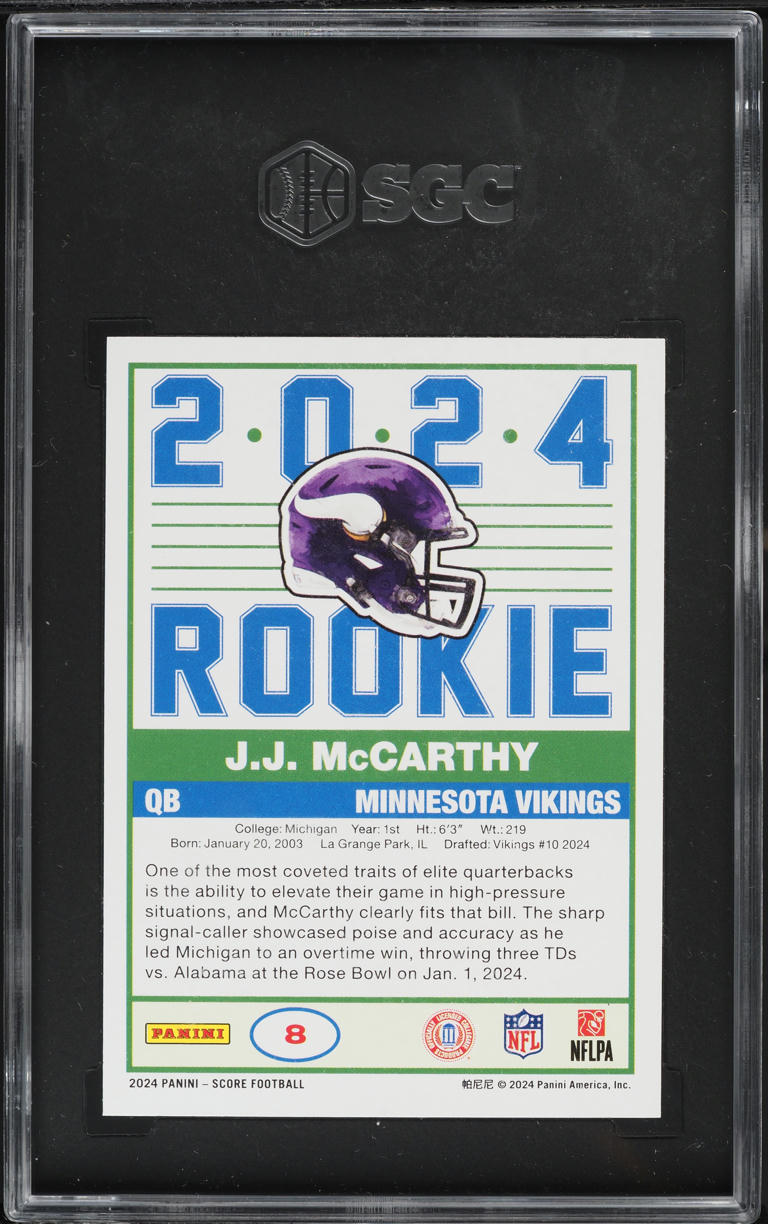 2024 Score 35th Anniversary JJ Mccarthy #8 SGC 10 GEM MINT