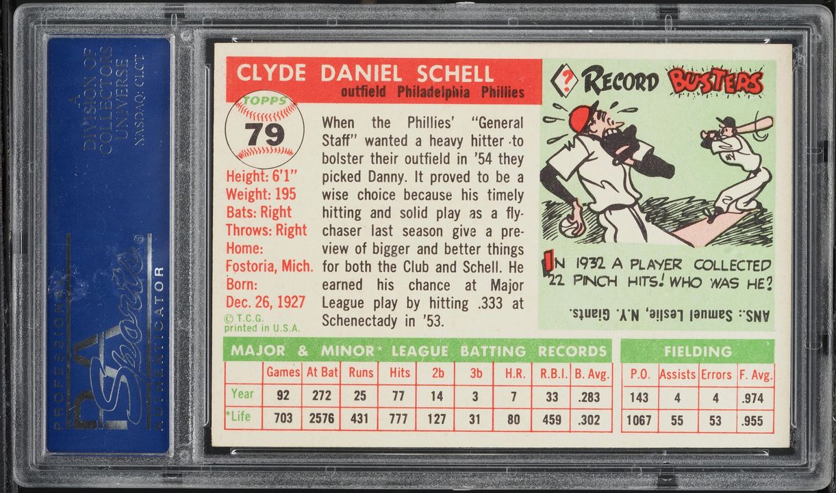 1955 Topps Danny Schell ROOKIE #79 PSA 7 NRMT