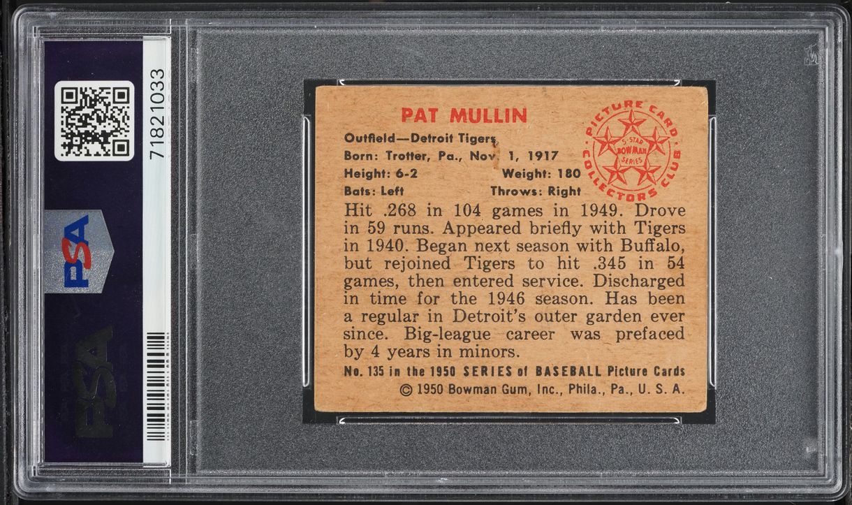 1950 Bowman Pat Mullin #135 PSA 2 GD